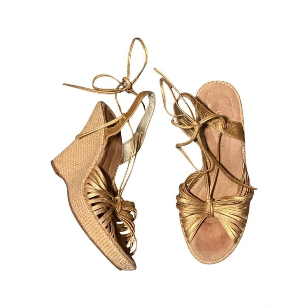 Gold Lace Up Espadrille Wedge Sandals